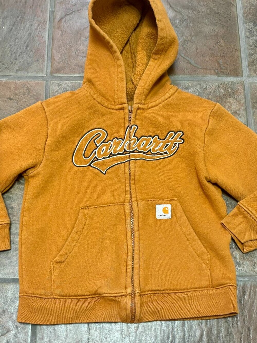 ~~Carhartt Hoodie Kids 24M Mustard Yellow Fleece Lined Zip Up Sweatshirt Durabl